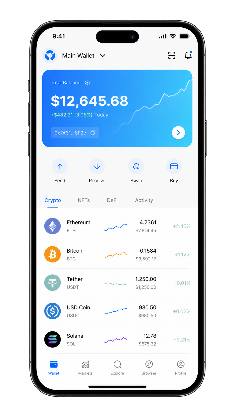 imToken 手机端钱包界面示意图